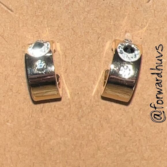 Gold Tone Hoop with Rhinestone Embellishment Earrings - Picture 3 of 7